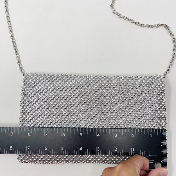 INC International Concepts Silver Gray Prudence Shiny Mesh Clutch Crossbody Bag - Picture 5 of 9